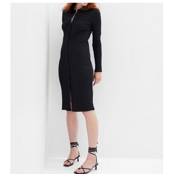 Gap Womens Button Down Midi Shirt Dress Size Small Tall Black Ribbed Fall Casual - Picture 1 of 10